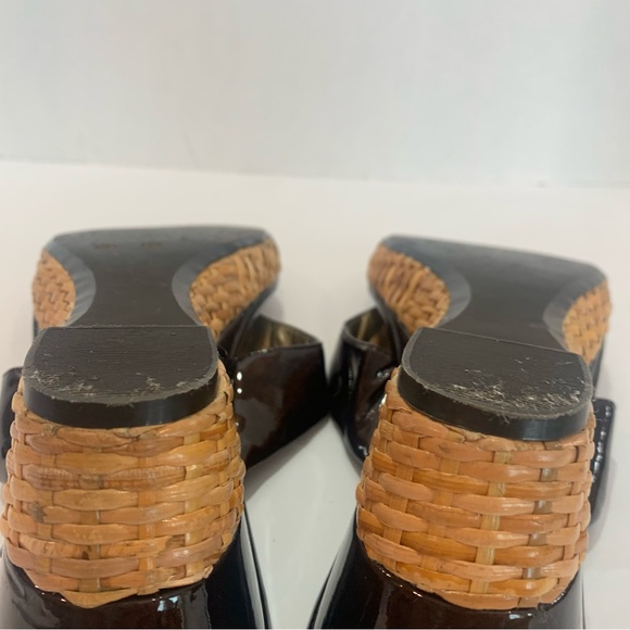 PAOLO chocolate brown patent wedge thong sandal with woven bottom size 11 - Picture 11 of 16